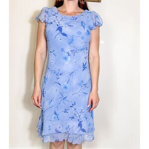 Vintage Blue Floral Midi Dress Fits like a Size Small!